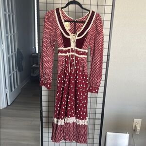 Elegant Burgundy floral print Long Sleeve Dress
